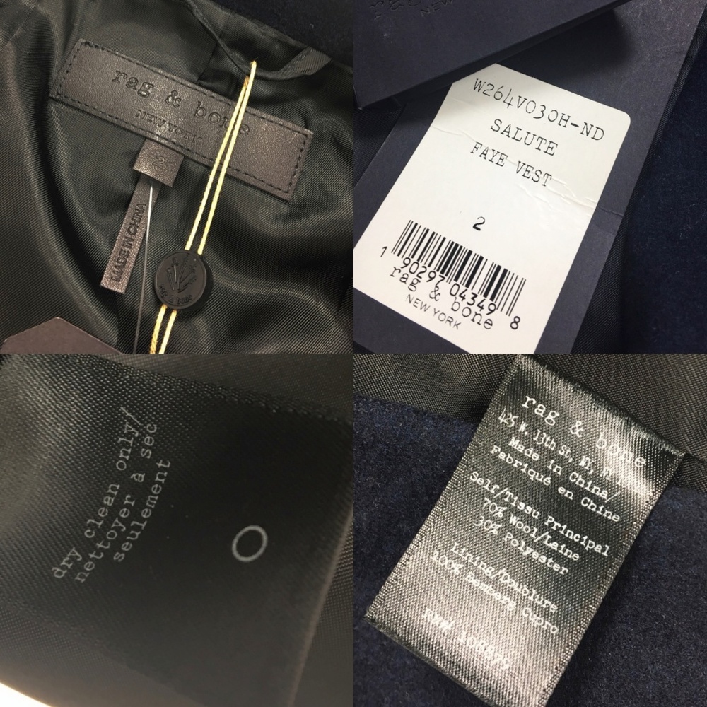 Rag & Bone Fitted Faye Wool Navy Vest Coat N48 - Picture 8 of 8